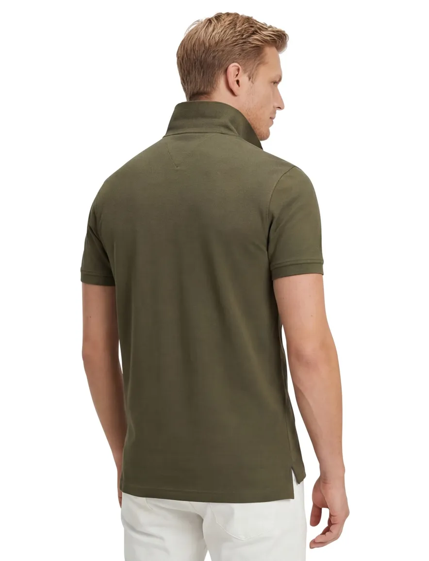 Tommy Hilfiger polo katoen olijfgroen effen normale fit
