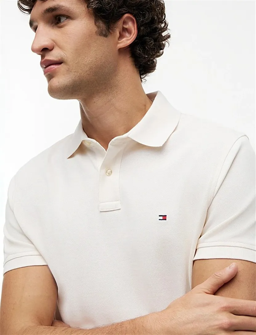 katoenen Tommy Hilfiger polo creme normale fit effen