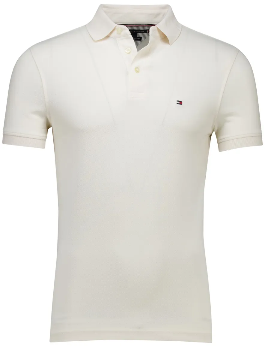 Tommy Hilfiger polo wit effen 3-knoops slim fit katoen