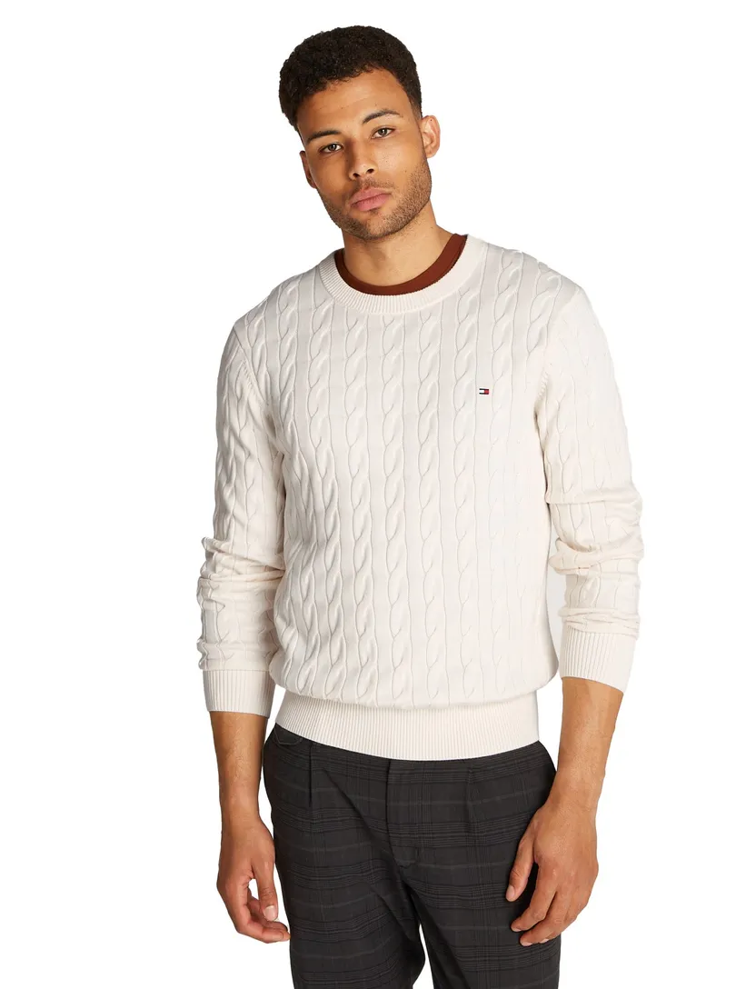 Tommy Hilfiger classic cotton cable crew neck wit gebreid