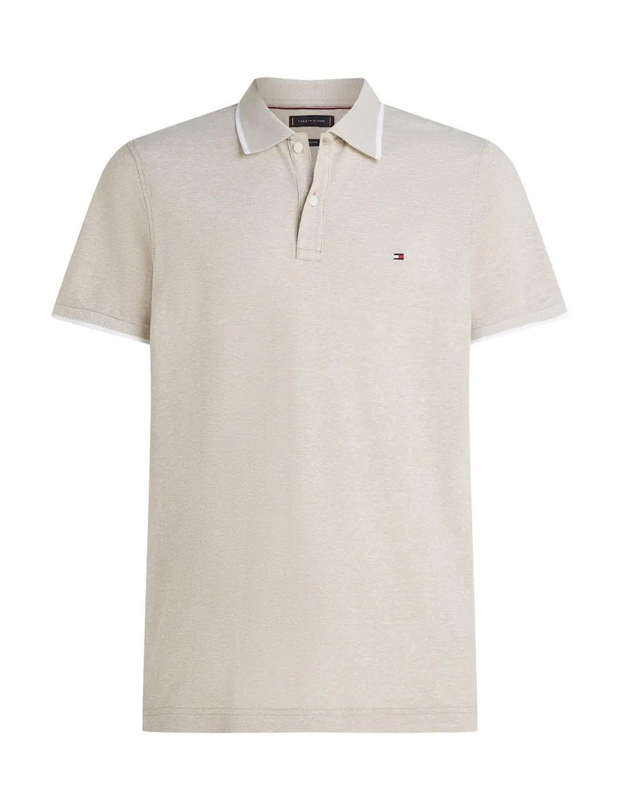 Tommy Hilfiger polo beige wit 3-knoops