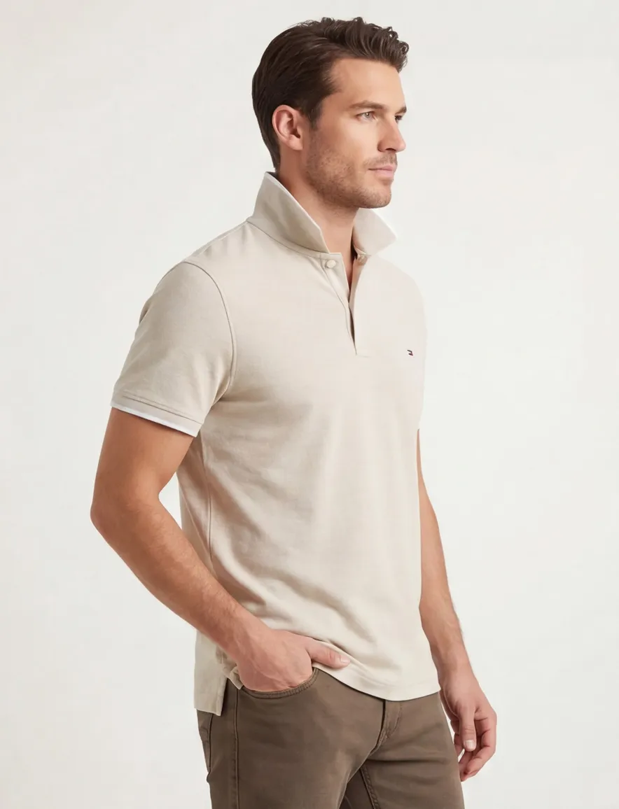 Tommy Hilfiger polo beige wit 3-knoops