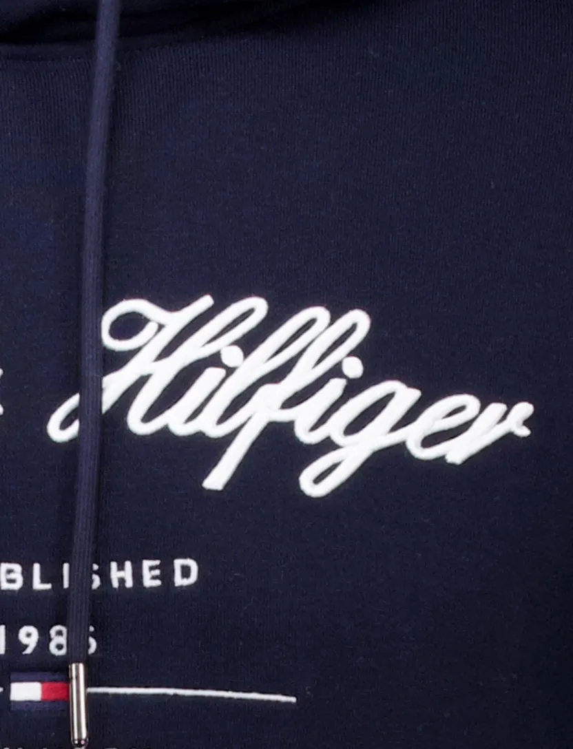 Tommy Hilfiger script logo hoodie donkerblauw