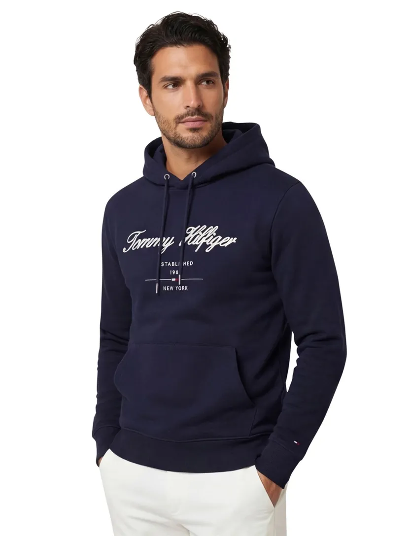 Tommy Hilfiger script logo hoodie donkerblauw