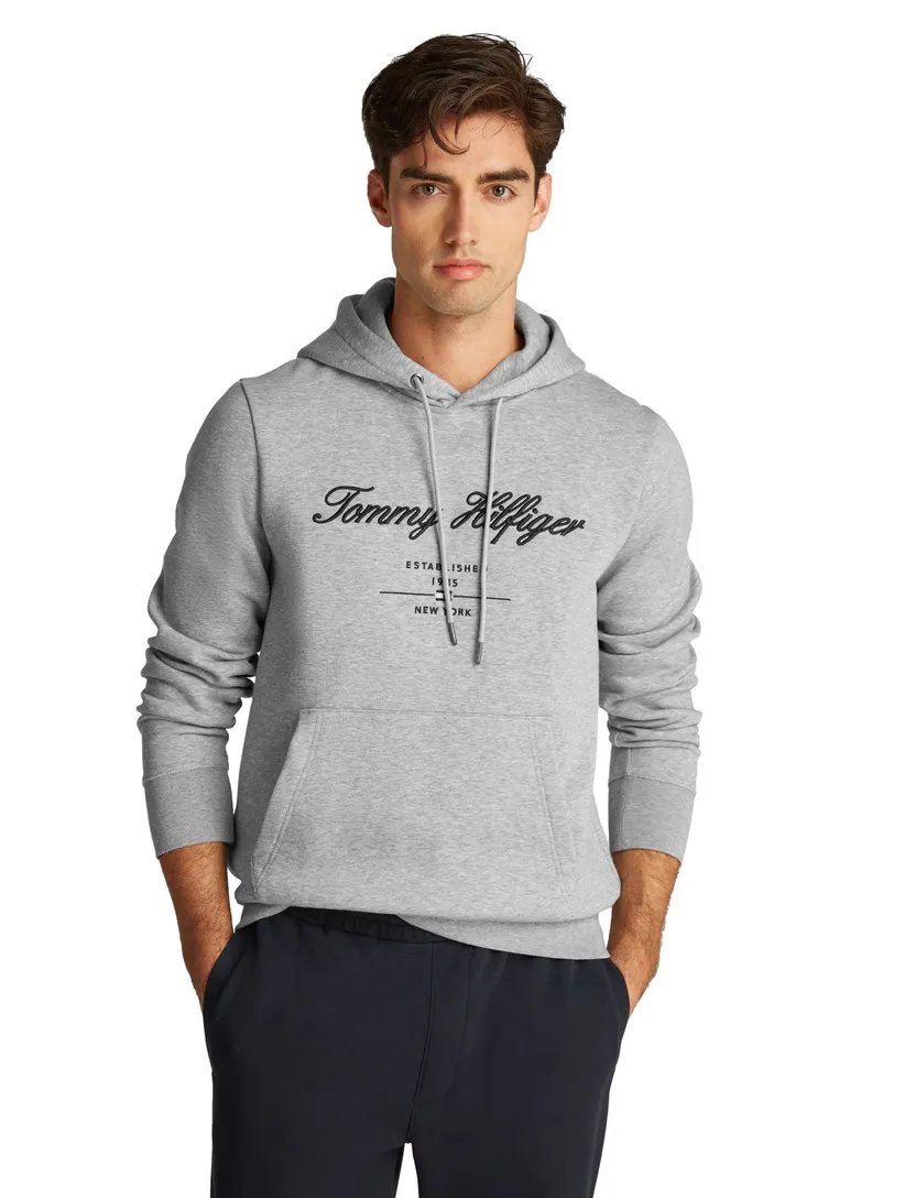 Tommy Hilfiger hoodie grijs met logo met boord