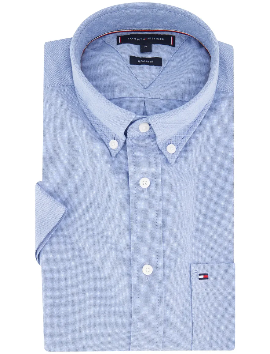 Tommy Hilfiger overhemd lichtblauw jersey borstzak button-down