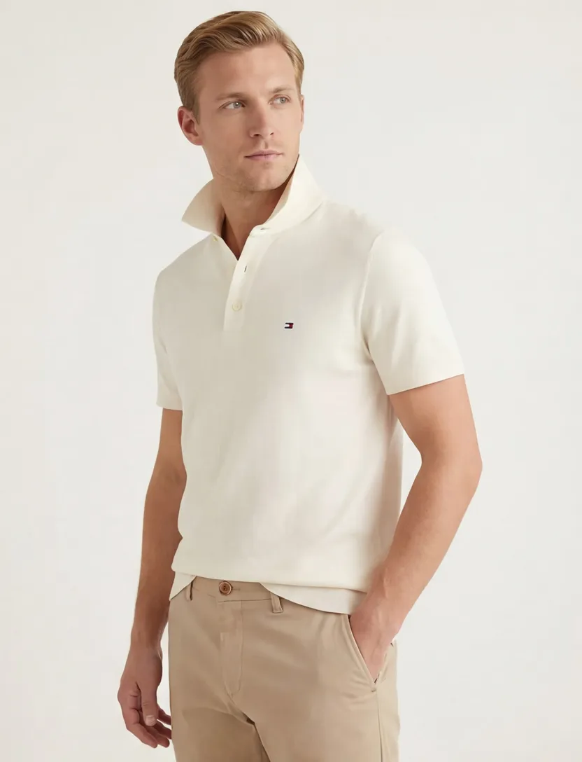 Tommy Hilfiger polo creme 3-knoops effen