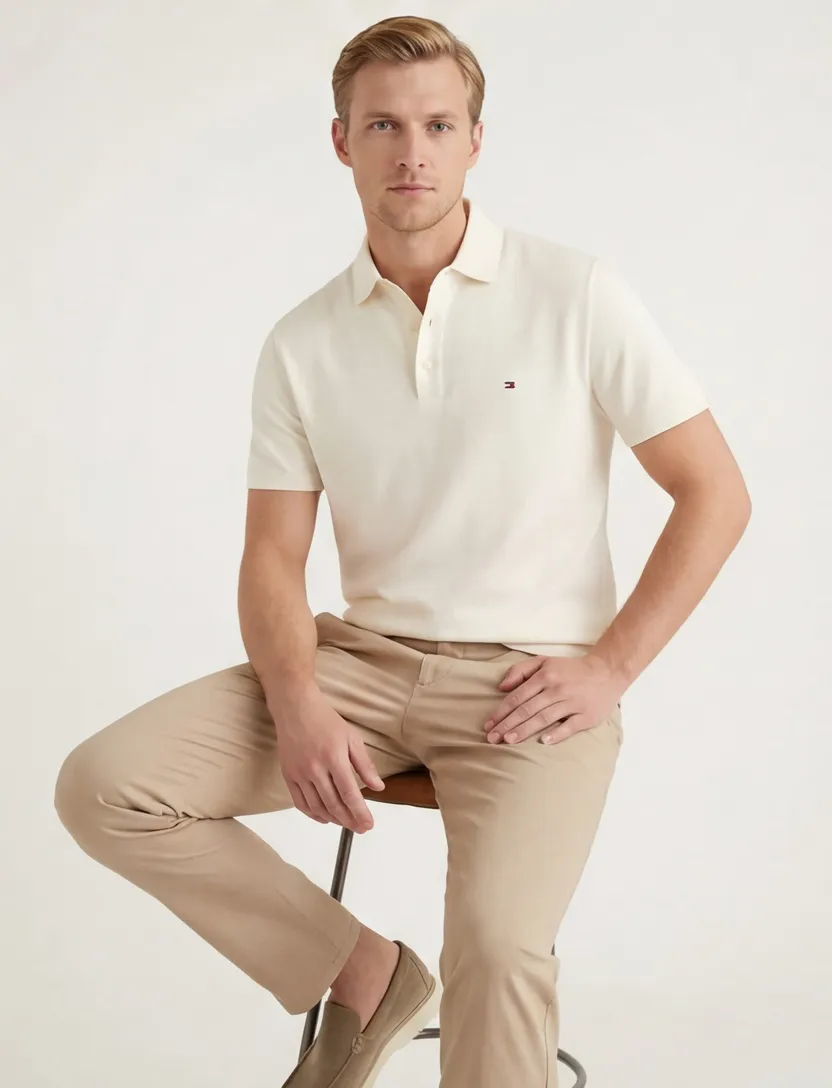 Tommy Hilfiger polo creme 3-knoops effen