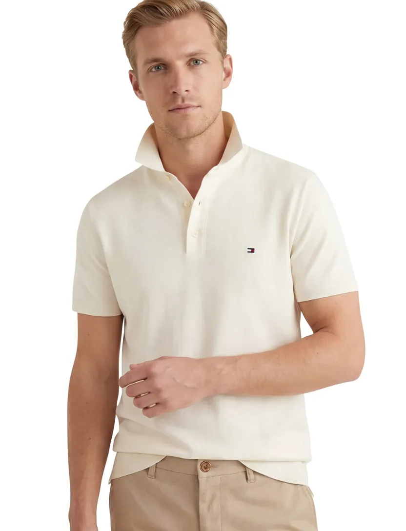 Tommy Hilfiger polo creme 3-knoops effen
