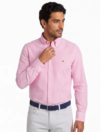 Tommy Hilfiger Tommy Hilfiger overhemd roze gestreept THFLEX katoen