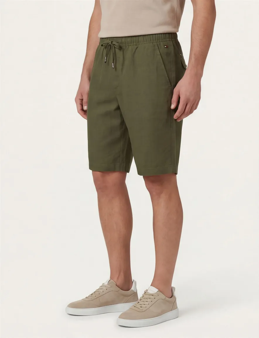 Tommy Hilfiger Harlem po linen short relaxed fit groen