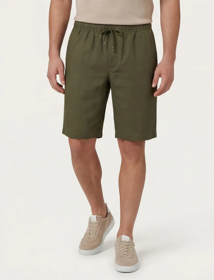 groene Tommy Hilfiger Harlem po linen short relaxed fit
