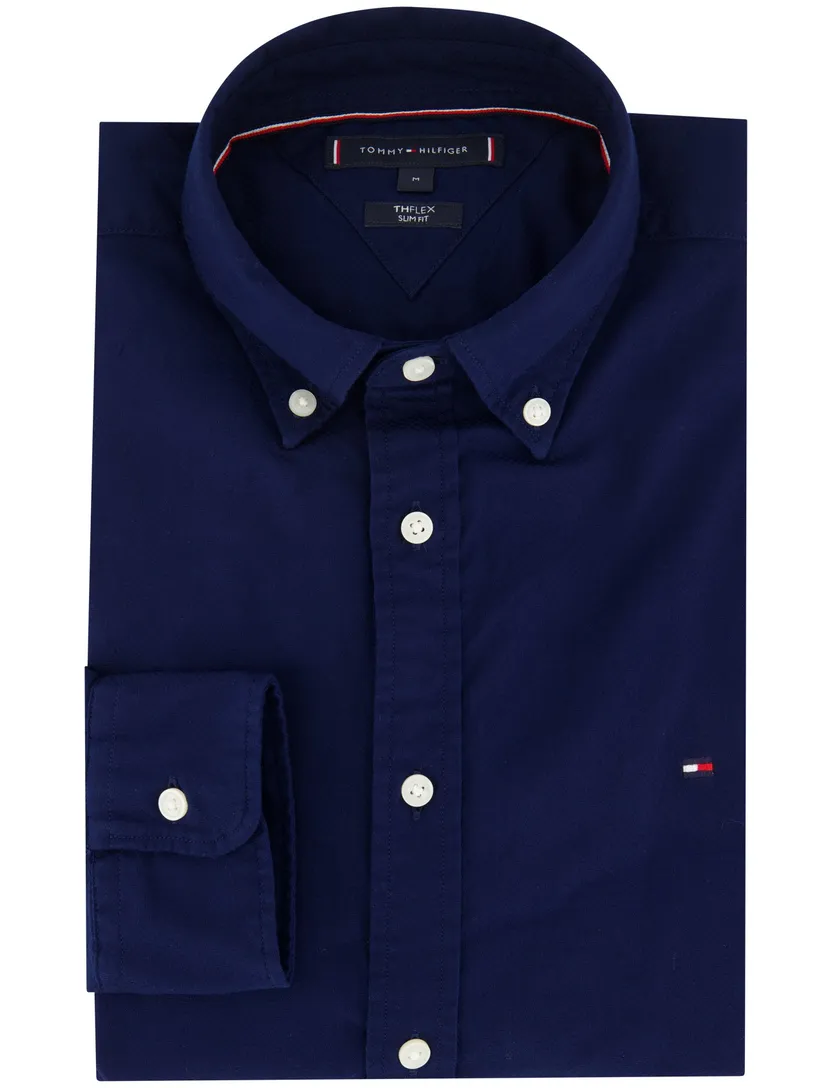 katoenen Tommy Hilfiger overhemd effen donkerblauw slim fit