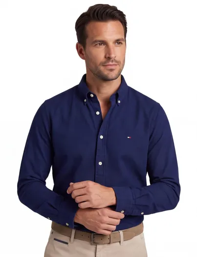 Tommy Hilfiger katoenen Tommy Hilfiger overhemd effen donkerblauw slim fit