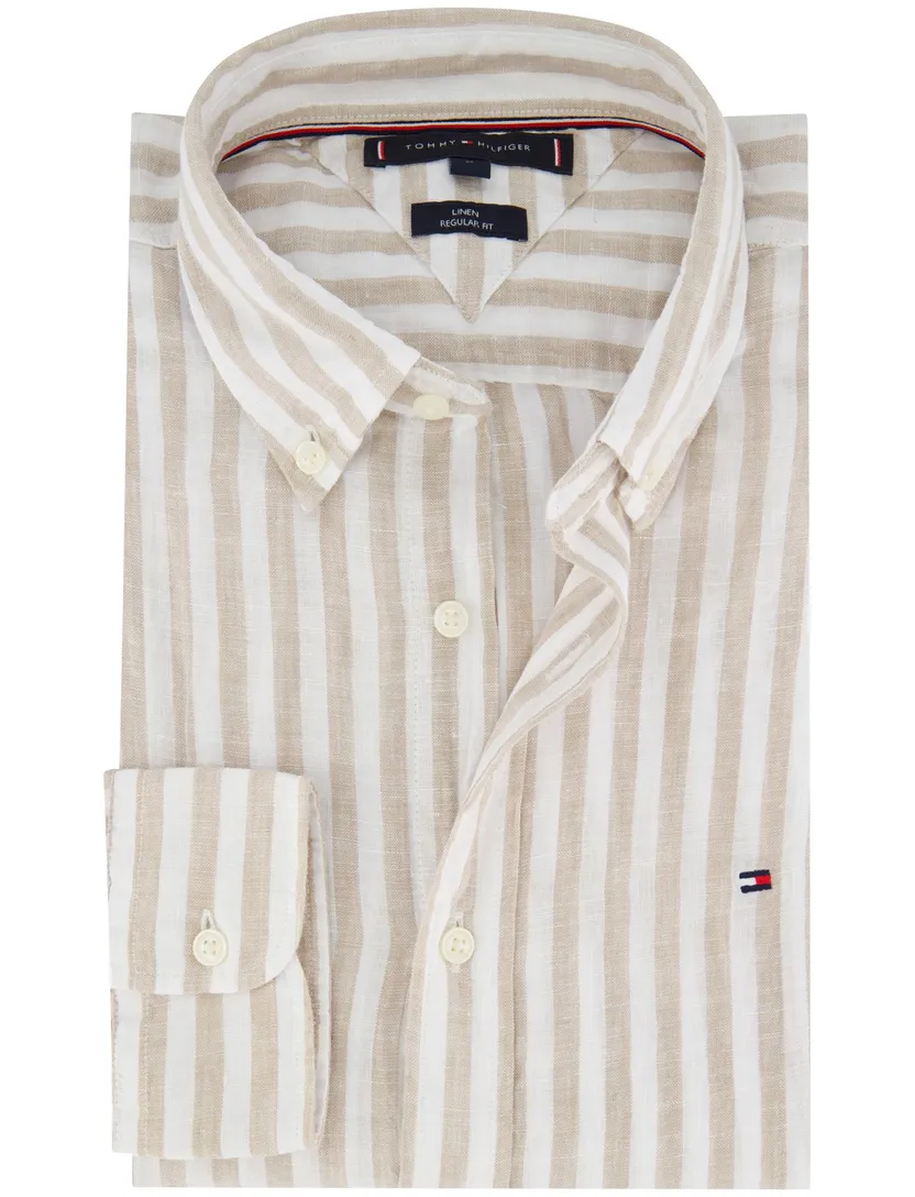 linnen Tommy Hilfiger overhemd beige wit normale fit