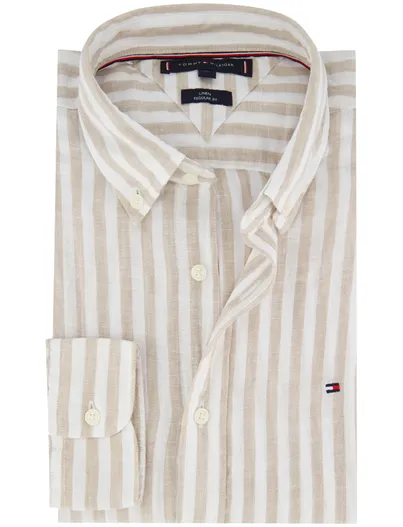 Tommy Hilfiger Tommy Hilfiger overhemd beige wit gestreept normale fit