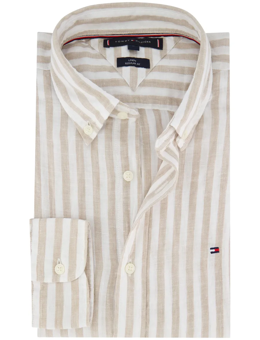 Tommy Hilfiger overhemd beige wit regular fit