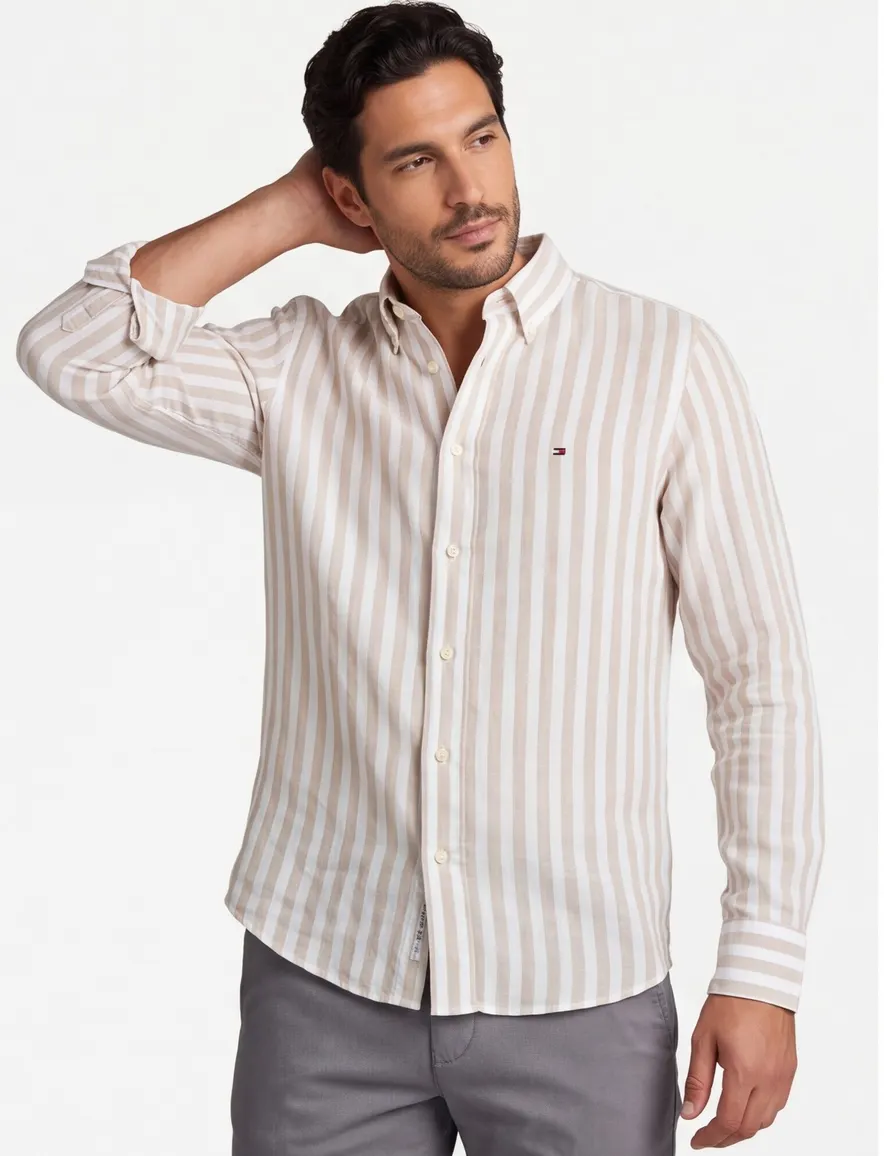 Tommy Hilfiger overhemd beige wit regular fit