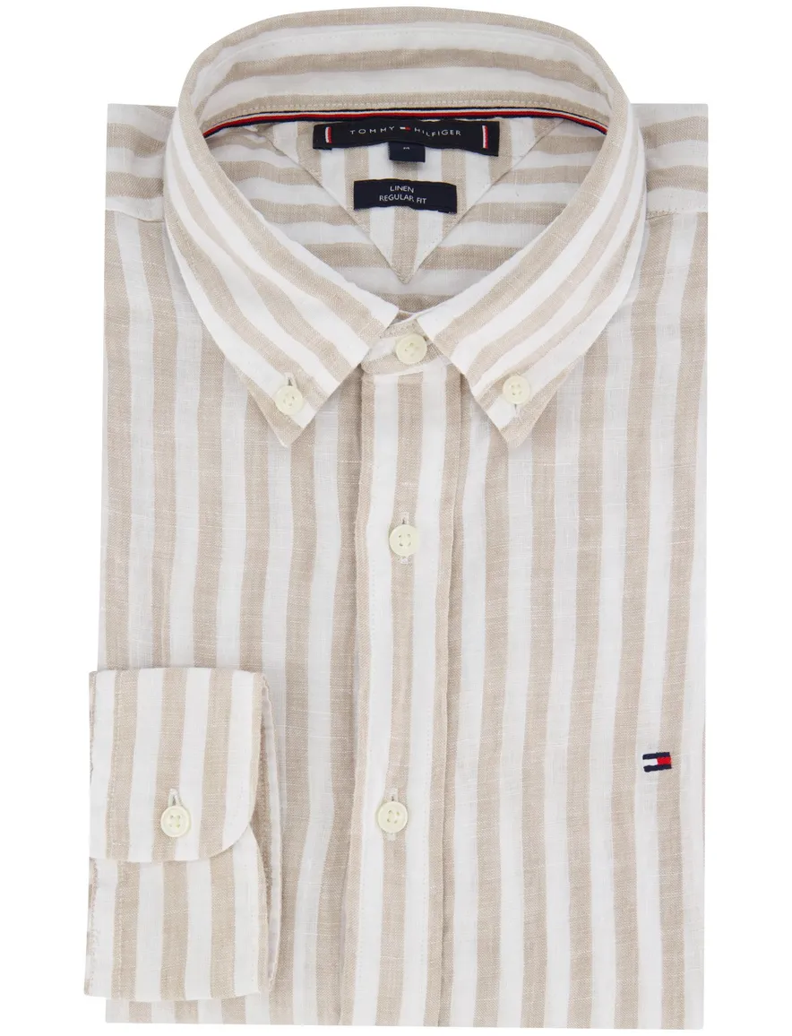 Tommy Hilfiger overhemd beige wit regular fit
