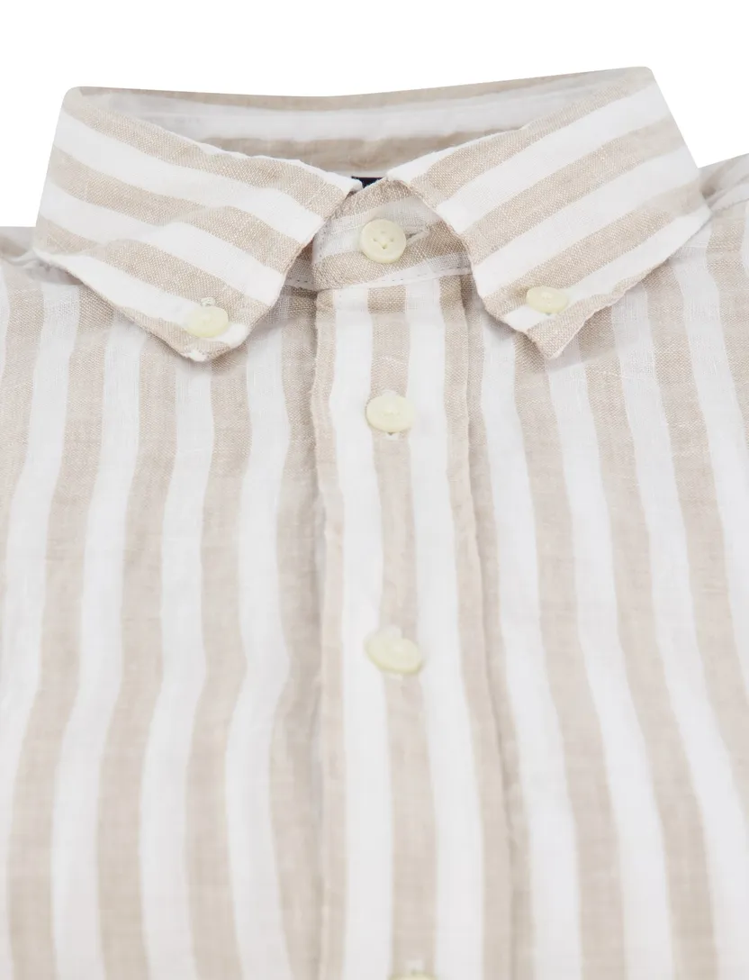 linnen Tommy Hilfiger overhemd beige wit normale fit