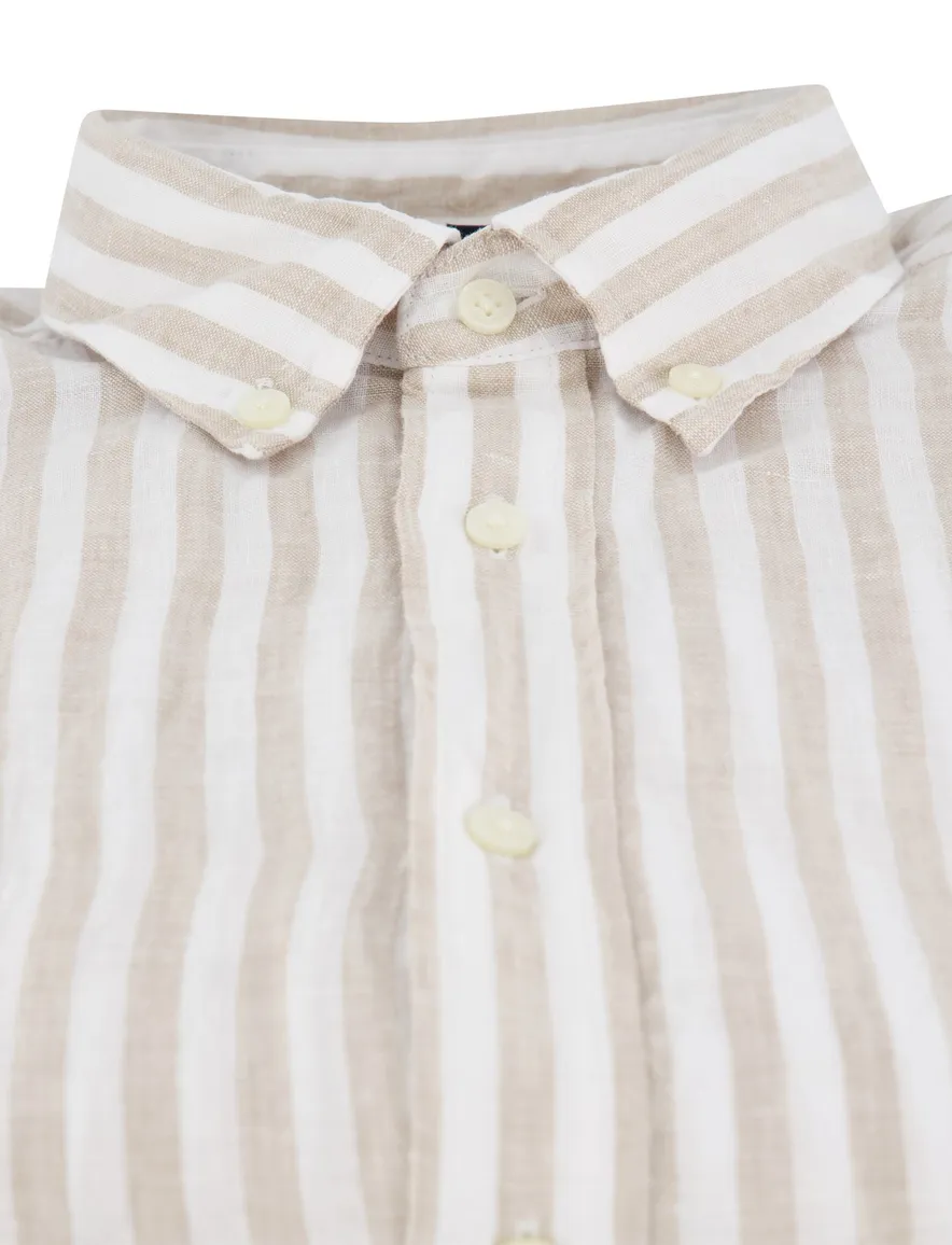 Tommy Hilfiger overhemd beige wit gestreept normale fit