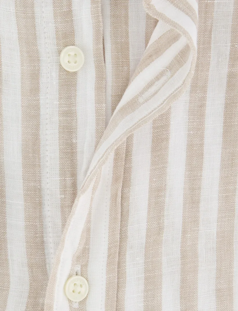 linnen Tommy Hilfiger overhemd beige wit normale fit