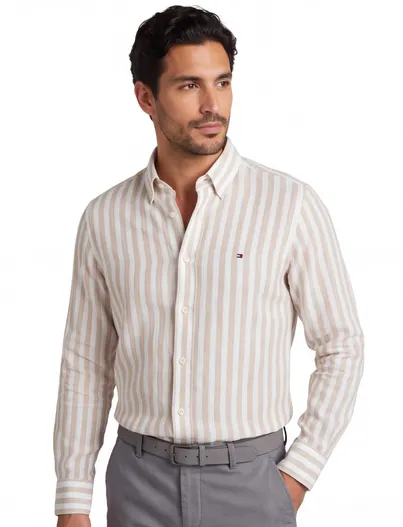 Tommy Hilfiger linnen Tommy Hilfiger overhemd beige wit normale fit