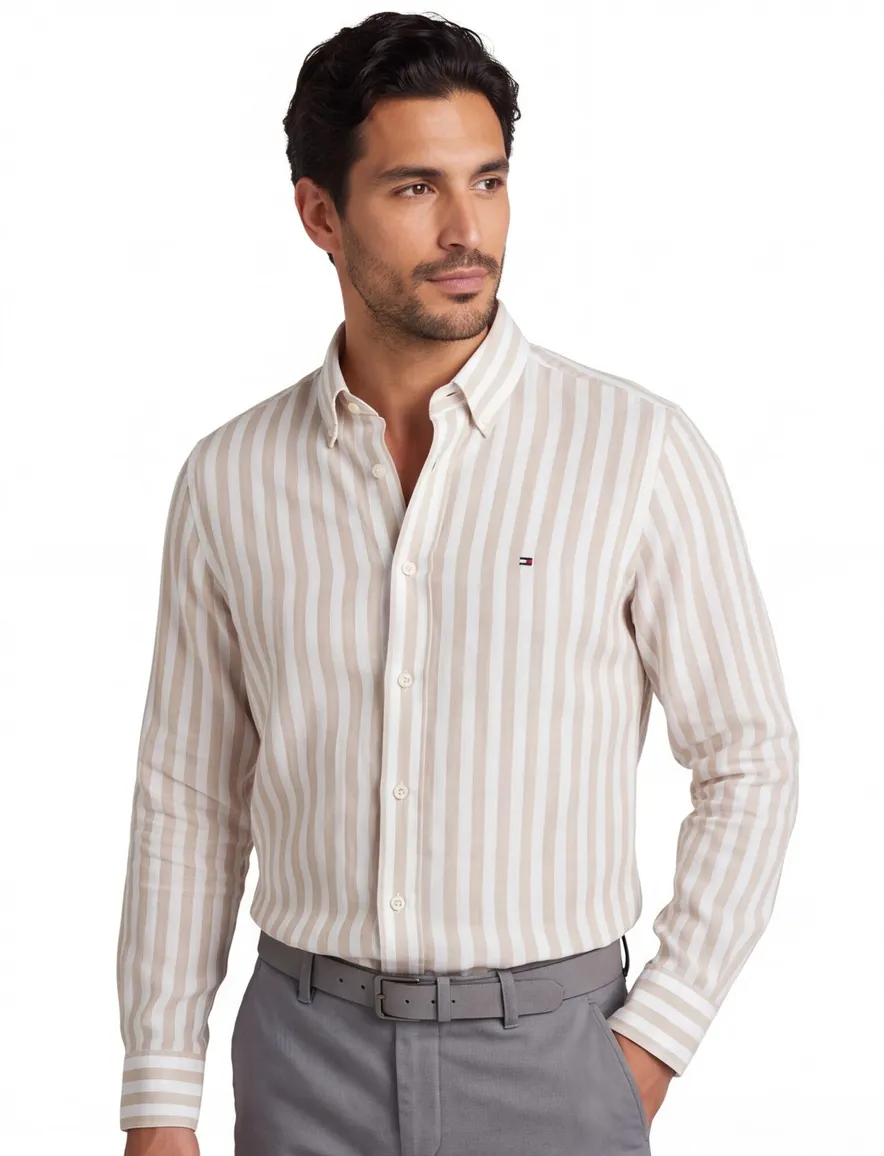 Tommy Hilfiger overhemd beige wit regular fit