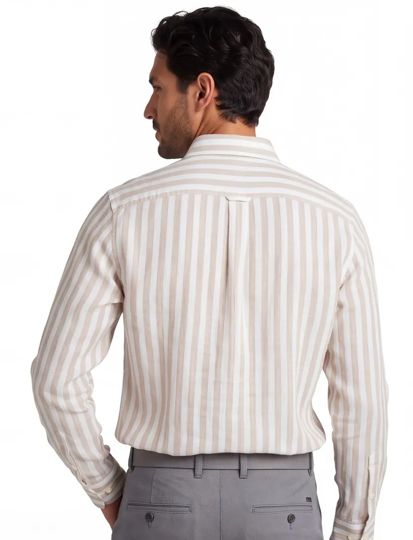 linnen Tommy Hilfiger overhemd beige wit normale fit