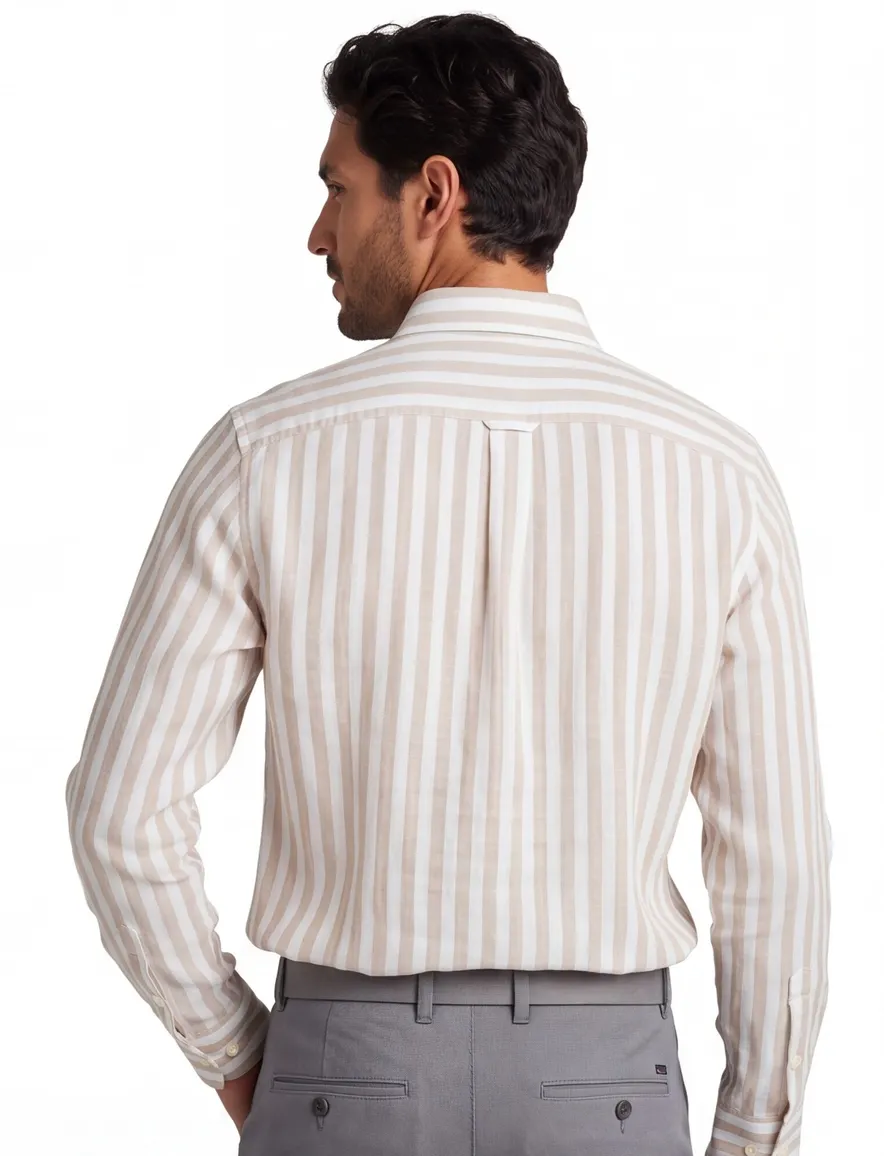 Tommy Hilfiger overhemd beige wit regular fit