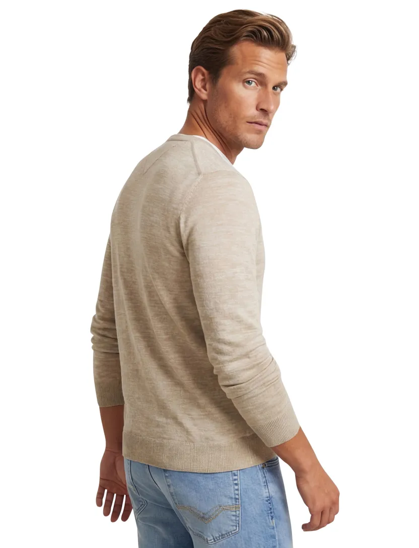 Tommy Hilfiger crew neck trui beige gemêleerd met boord
