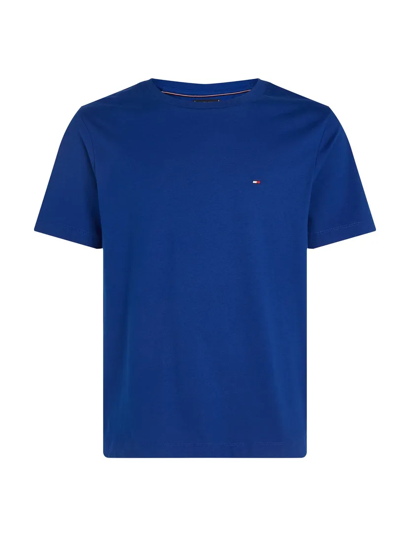 Tommy Hilfiger T-shirt effen blauw slim fit katoen ronde hals
