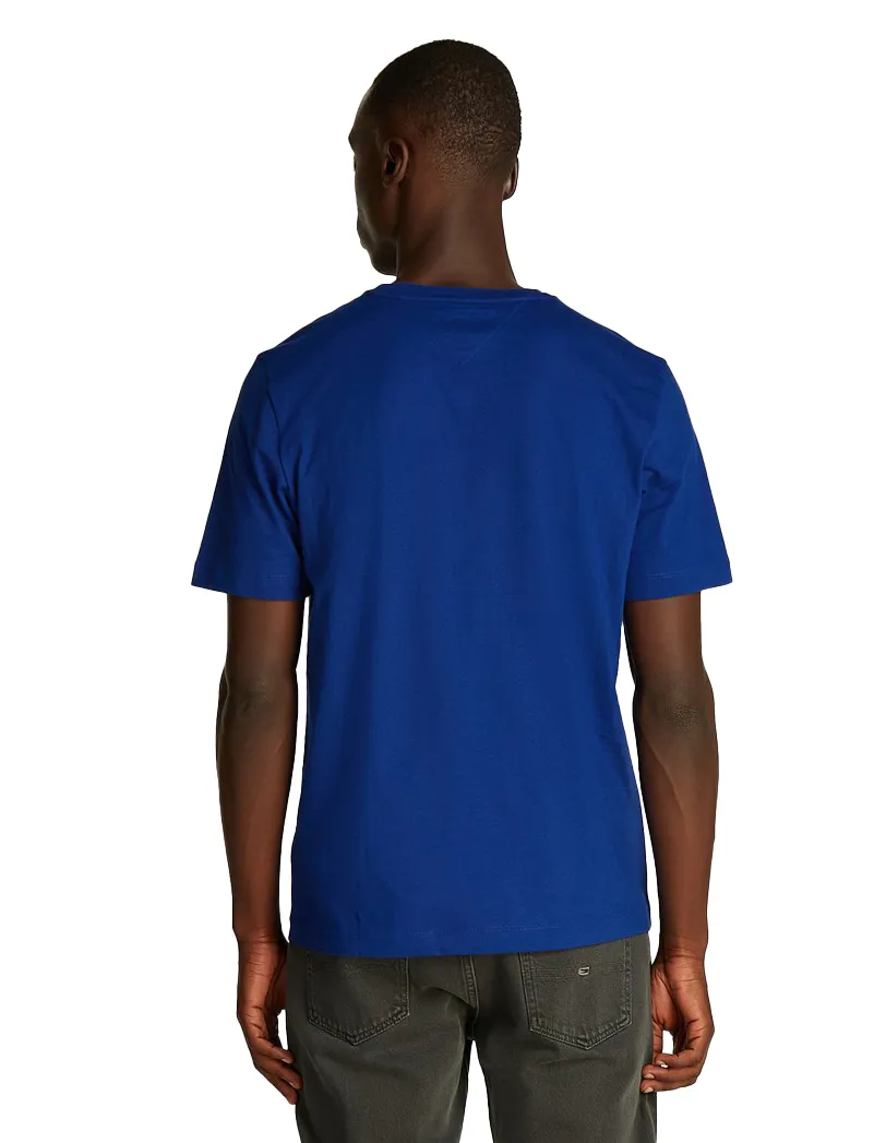 Tommy Hilfiger T-shirt effen blauw slim fit katoen ronde hals