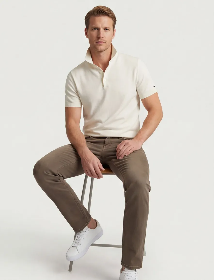 Tommy Hilfiger polo creme katoen effen