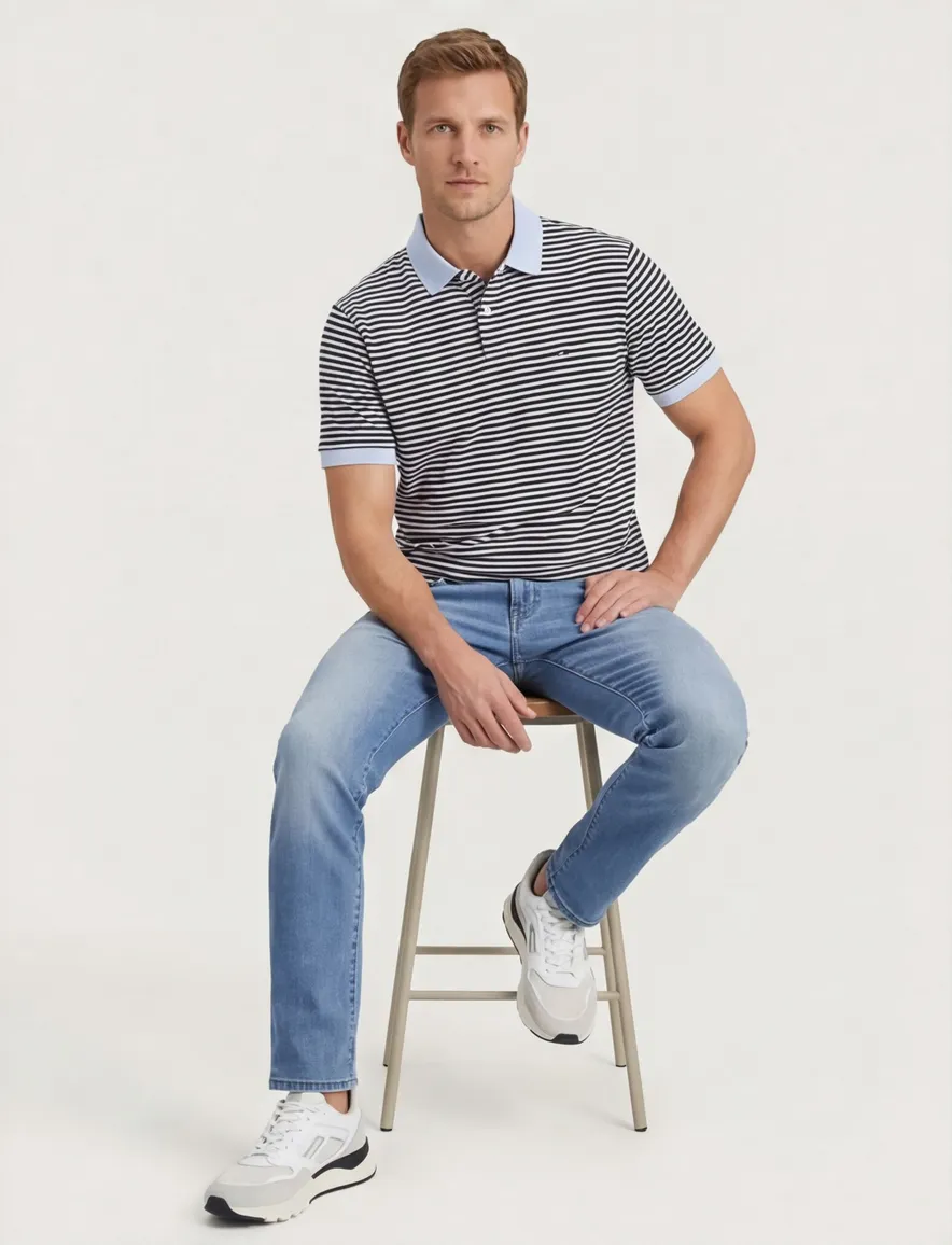 Tommy Hilfiger polo 1985 blauw gestreept Plus Size