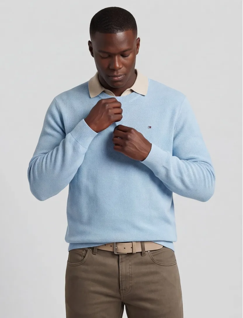 Tommy Hilfiger Plus Size trui gebreid lichtblauw ronde hals