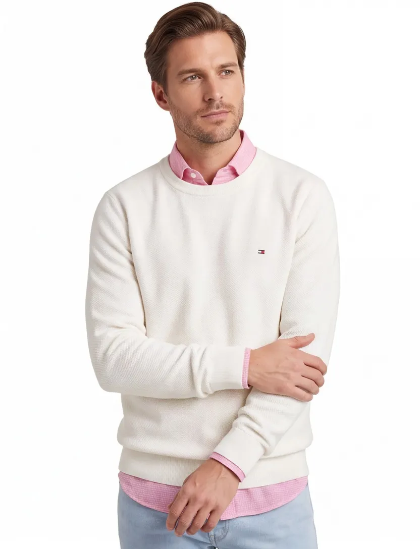 Tommy Hilfiger trui ronde hals gebreid wit Plus Size