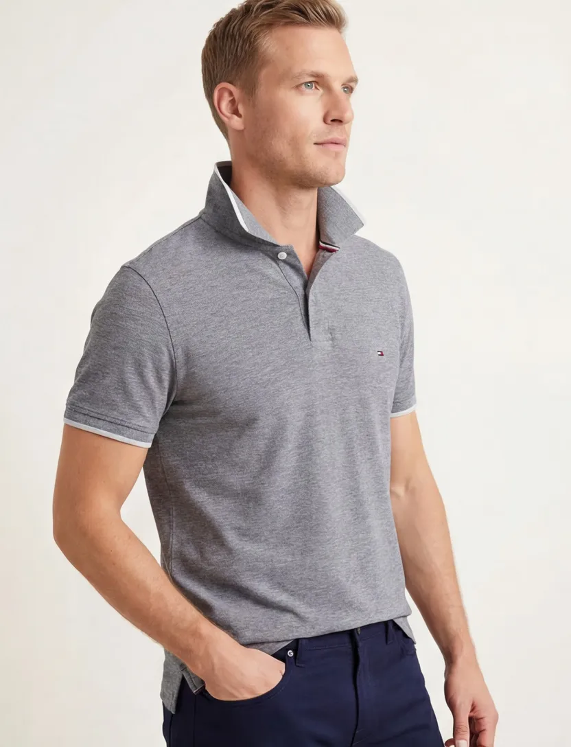 Tommy Hilfiger Oxford grijze polo big & tall