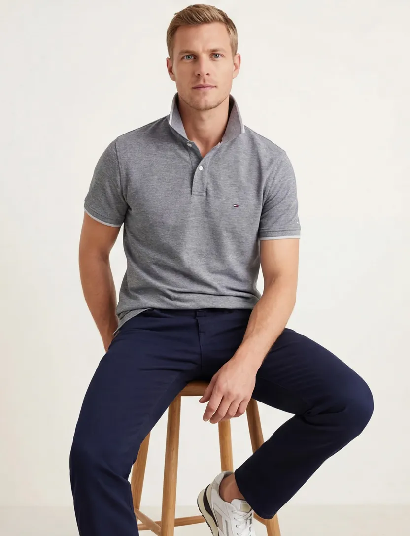 Tommy Hilfiger Oxford grijze polo big & tall