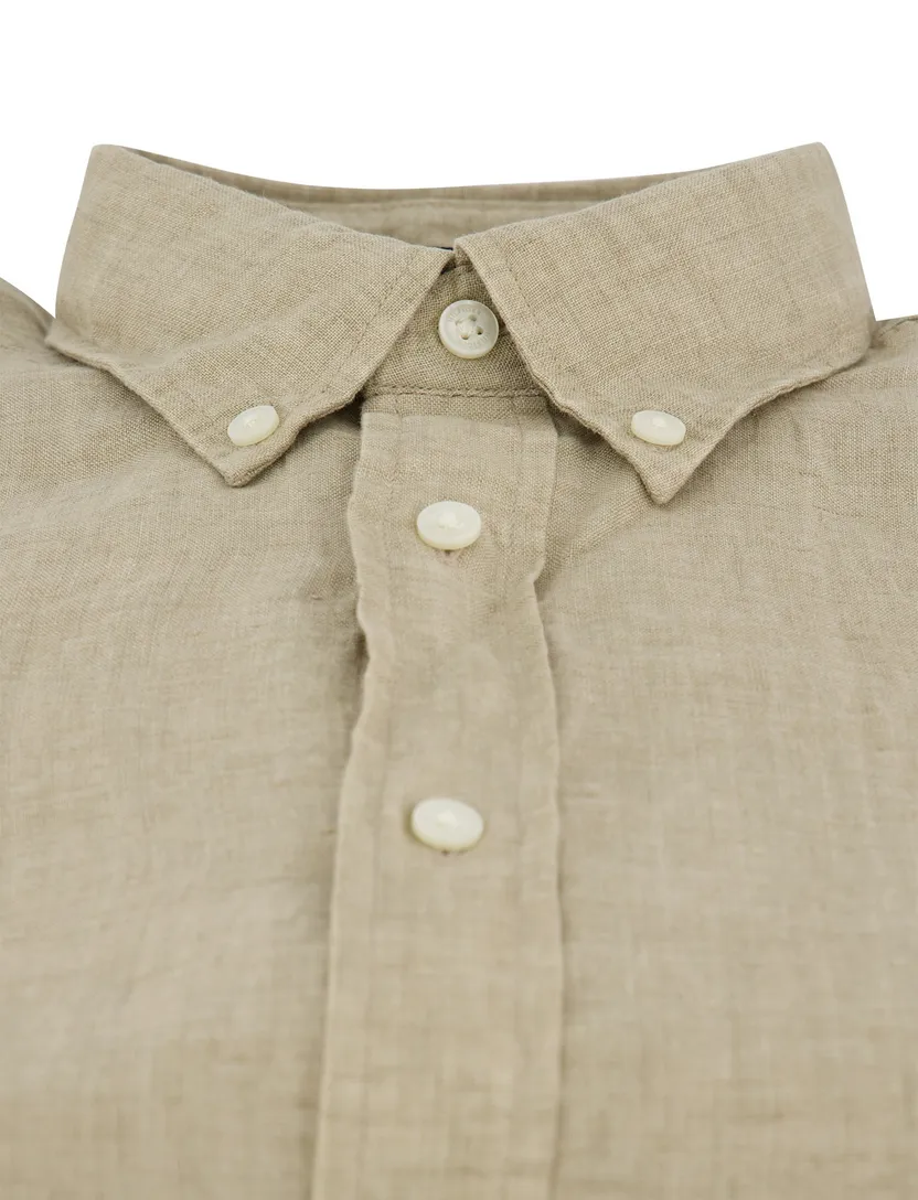 linnen Tommy Hilfiger overhemd beige button down normale fit