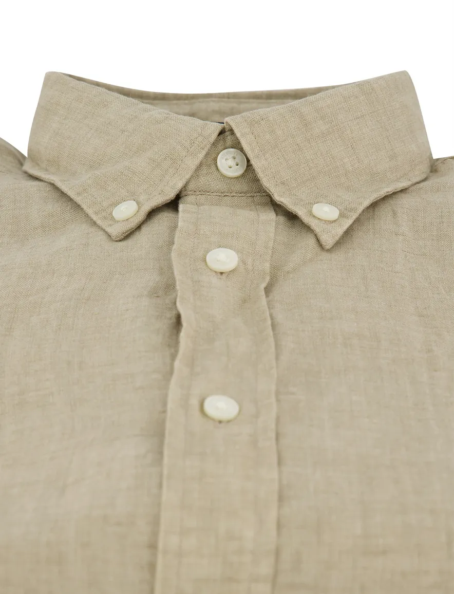Tommy Hilfiger overhemd beige button down normale fit linnen