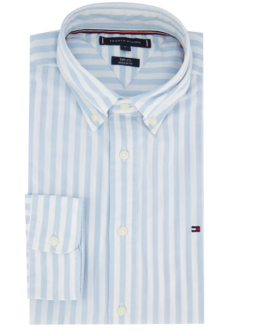Tommy Hilfiger overhemd blauw wit gestreept normale fit katoen