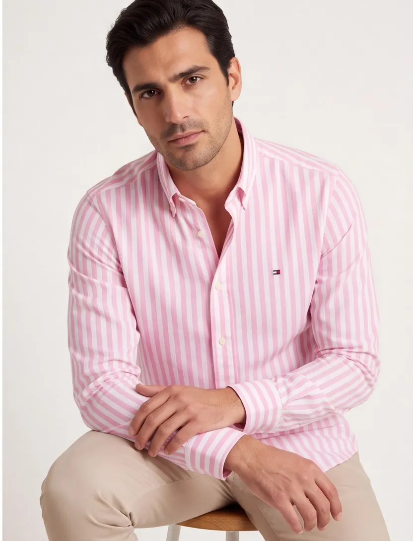 Tommy Hilfiger overhemd roze gestreept normale fit