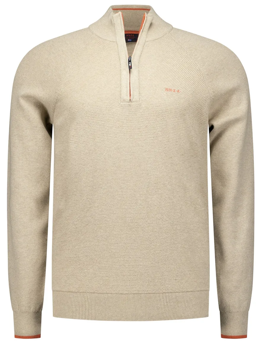 NZA half zip trui effen beige gebreid Ralph normale fit