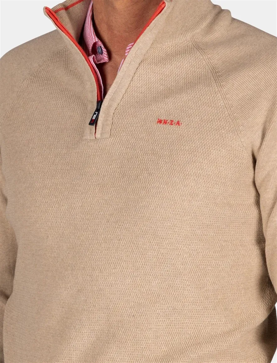 NZA half zip trui effen beige gebreid Ralph normale fit