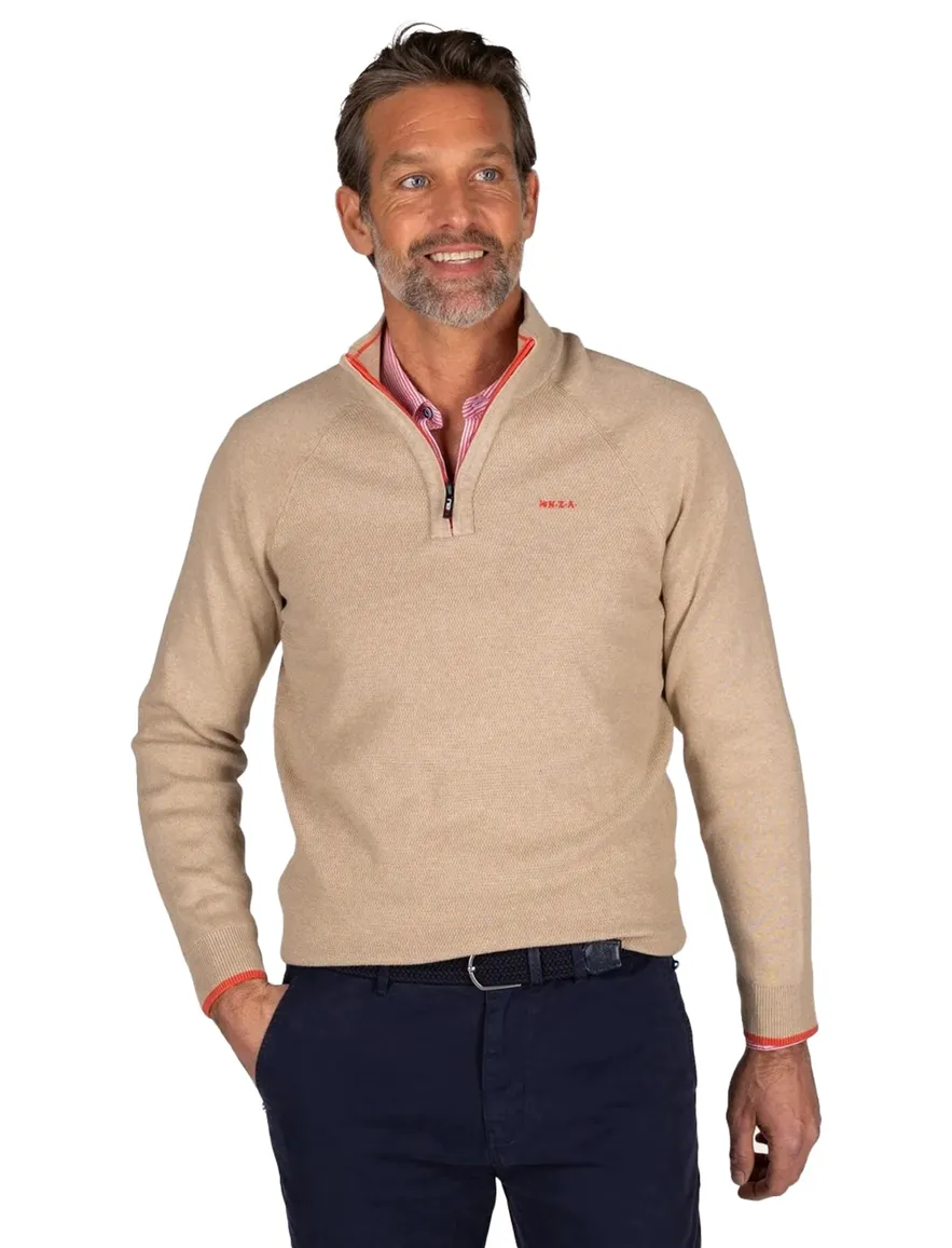 NZA half zip trui effen beige gebreid Ralph normale fit