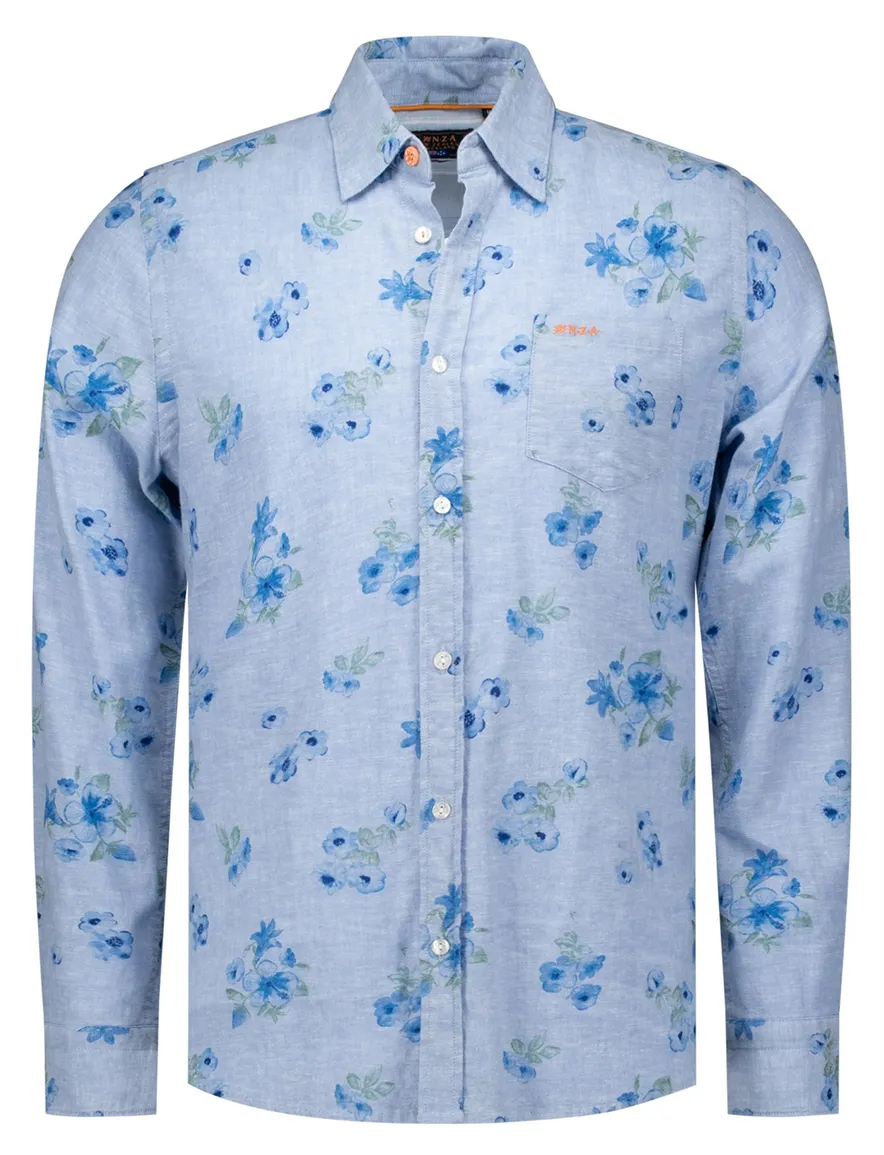 New Zealand overhemd Manuel blauw geprint