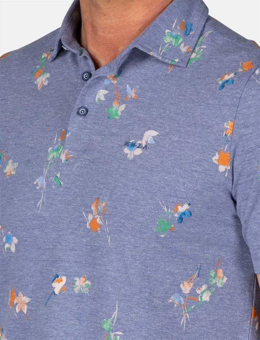 NZA polo blauw gemeleerd Russel