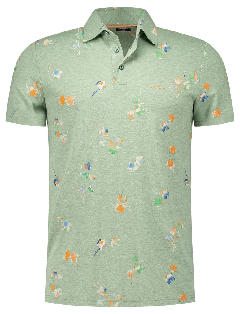 New Zealand poloshirt Russell groen geprint katoen