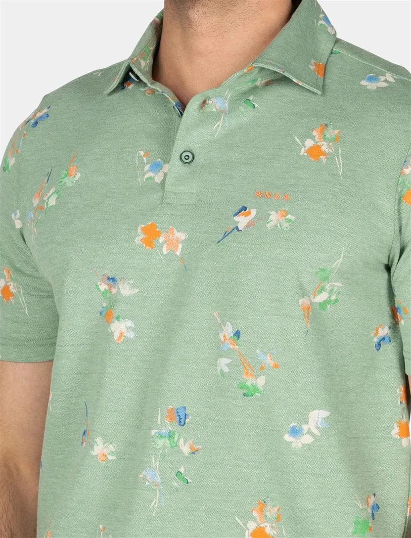 New Zealand poloshirt Russell groen geprint katoen
